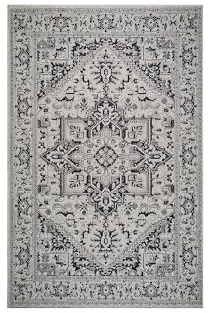 oKu-Tex In- & Outdoor Teppich UV-resistenter Teppich für draußen und drinnen Vintage orientalisch, Veranda, Küche, Bad Sisaloptik grau schwarz, 160 x 230 cm