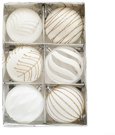 Weihnachtskugel-Ornamente, 6 Stück, zum Dekorieren von Bäumen, Hochzeiten und Partys (weiß)