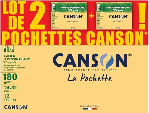 CANSON C à Grain - Lot 2 pochettes 12 feuilles de papier dessin blanc 24x32 180g/m²