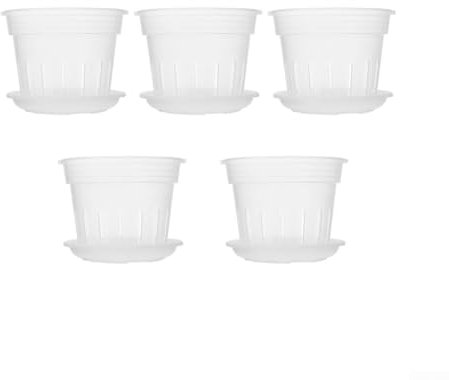 OQHAIR Système d'arrosage Efficace, Lot de 5 Pots à orchidées Transparents avec Drainage et soucoupes (Grand Format)