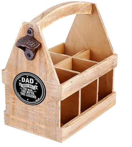 Personalised Beer Caddy for Men, Father's Day, Custom Beer Crate, Wooden, 6 Bottle Holder, Carrier & Bottle Opener, The Man, Myth, Legend