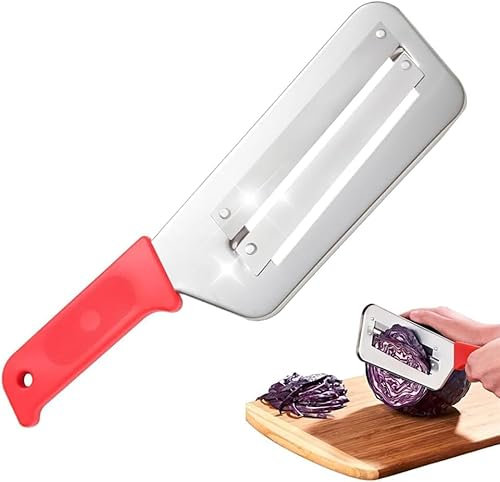 Stainless Steel Shredder Knife, Double-Layer Slicer, Cabbage Slicer Shredder, Sharp Blades Durable Julienne Cutter, Kitchen Cutter Easy to Clean (1, Red)