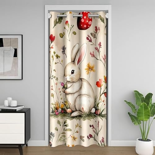 Homemissing Kaninchen Türvorhang 132x203cm Kinder Buuny Blumenblume Vorhang für Innentür Raumteiler für Kinder Jungen Mädchen Pilz Zimmer Divider Ostern Vorhang Zimmer Vorhang für Innentür Raumteiler