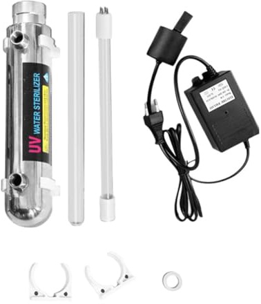 Giuneuow UV -Wassersterilisator 16W Edelstahl Ultraviolettrohrlampe Aquarium Fischtankreiniger Direkter Trinkdesinfektion EU -Stecker