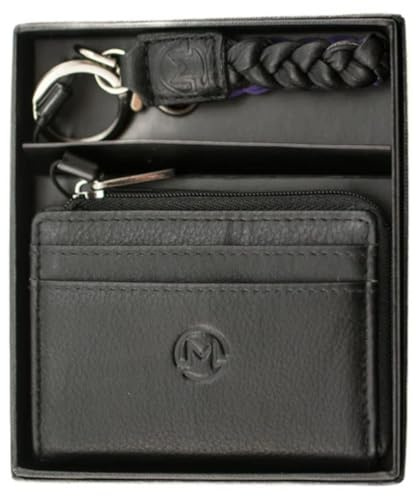 Mala Leather Ladies Gift Set – Genuine Leather Coin Purse with 4 Card Slots & Matching Keyring in Gift Box – Elegant Gift for Her – Black, Blue, Grey, Pink or Purple – 13 × 11 × 2.5 cm (Black)