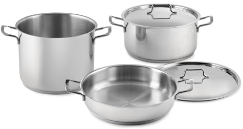 H&H, Batteria di Pentole, 5 Pezzi Genesis in Acciaio Inox 18/10, Triplo Fondo per Tutti i Piani Cottura, Inclusa Induzione, con Coperchi