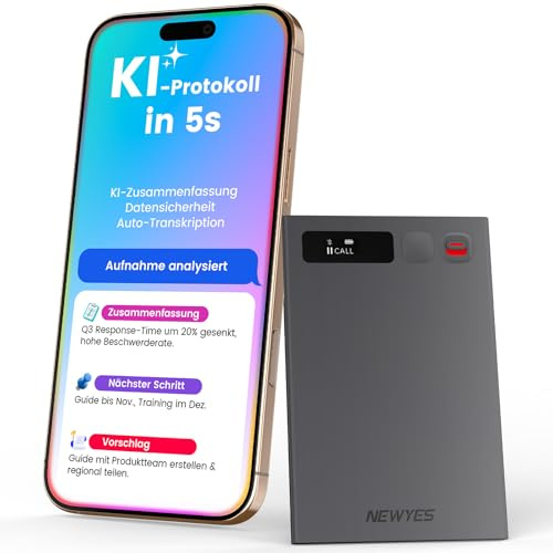 NEWYES Registratore Vocale AI con app dedicata,trascrivi e riepiloga,Durata della batteria di 35 ore,memoria da 64 GB per riunioni,lezioni,chiamate,affari, lezioni