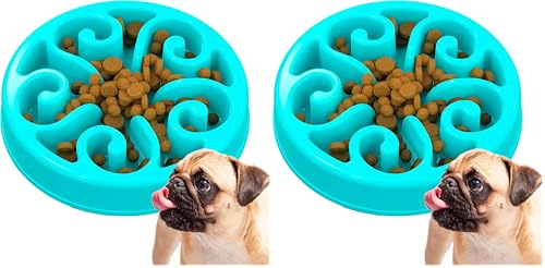 Edipets, Comedero Perro Antivoracidad, Gato Alimentación Lenta, para Mascotas Medianas y Grandes, Plato Interactivo, Evita la Ansiedad (Azul) (Paquete de 2)