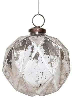 Antikas - Premium Weihnachtskugel aus Glas, facettiert silbern, patiniert, ⌀10 cm