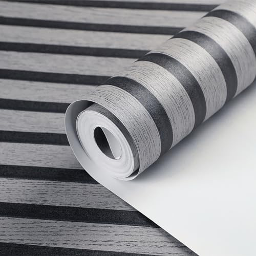 Pamatio Wooden Slats Wallpaper Dark Grey 3 Roll Natural Wood Panel Effect Wall Paper Roll,Non-Woven Stylish Modern Retro Feature Living Room Wall, 53 X 950cm
