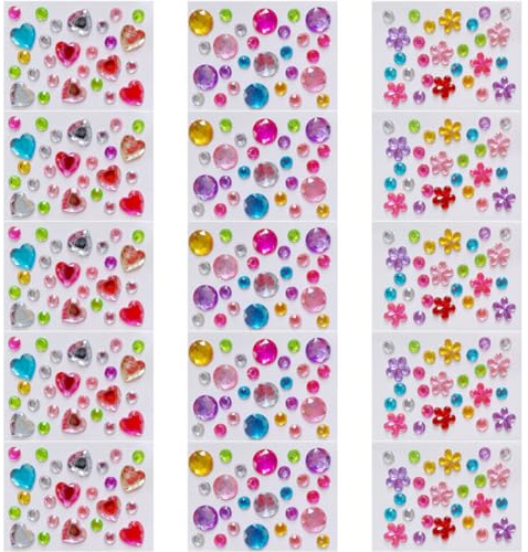 Healifty 15 Bögen Selbstgemacht Aufkleber mit Dekorativen Kunststoff Edelstein Stickern Selbstklebend und Bruchsicher für Basteln und Scrapbooking