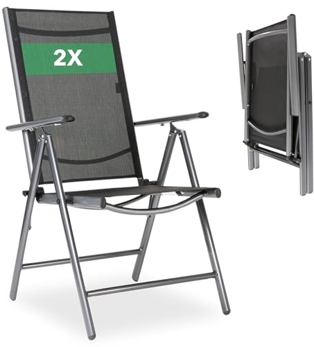 Arebos Gartenstuhl Hochlehner klappbar 2er Set | 7-Fach verstellbare Rückenlehne bis 150° | Balkonstuhl aus Aluminium | Wetterfest & UV-beständig | Bis 120 kg belastbar | Gartenstühle Hochlehner