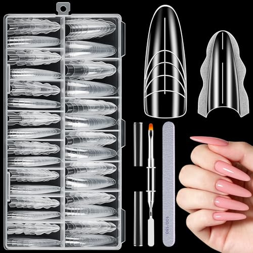 Becellen 180 Piezas Moldes de Uñas Sandwich, 15 Tamaños Sandwich Dual Nails Forms Reutilizables Polygel Uñas Postizas Moldes para Manicura de Extensión(Almendra)