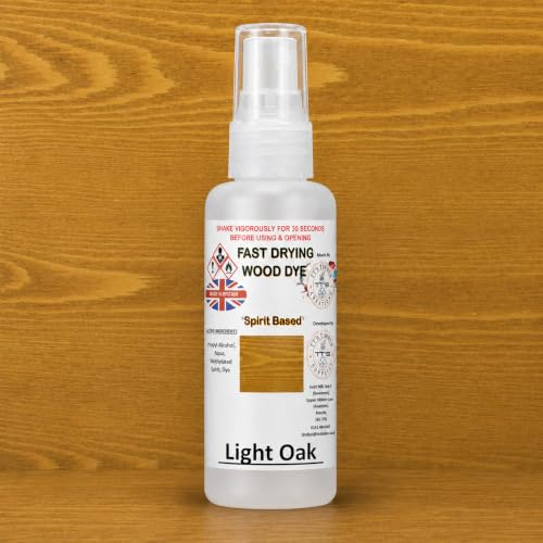 Light Oak Spirit Based Wood Dye (65ml) – Quick Drying Professional Grade Wood Stain for Interior Furniture & DIY