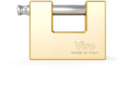 Viro | Lucchetto Antiscasso per Serranda, Base 84 mm in Ottone Massiccio, Asta Anti-Strappo a Rottura Programmata, 3 Chiavi in Dotazione