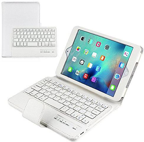 Neuf Coque Clavier Bluetooth sans Fil détachable Lichi Motif Cuir Smart Cover avec Support pour iPad Mini 4 – Blanc