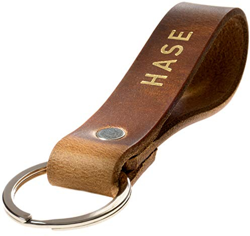 ELBERCRAFT® Schlüsselanhänger Leder HASE Geschenk für Frauen oder Männer pflanzlich gegerbt braun mit gravur gold 12 cm made in Germany Leather Keychain