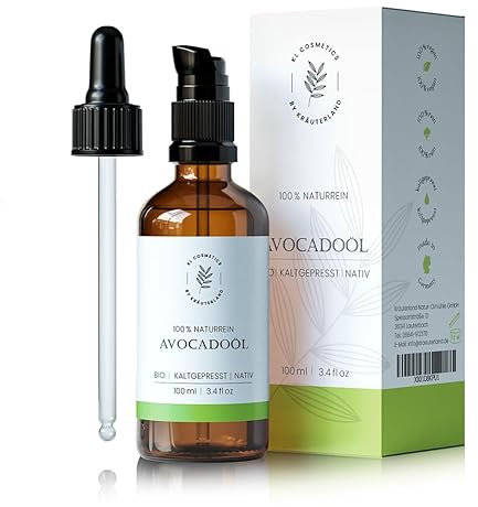 Kräuterland Avocadoöl Bio Hautöl 100ml - reines Avocado Öl, kaltgepresst - ideal bei sehr trockener Haut - natives Pflegeöl für Köper, Gesicht & Haare - Premium Natur-Kosmetik