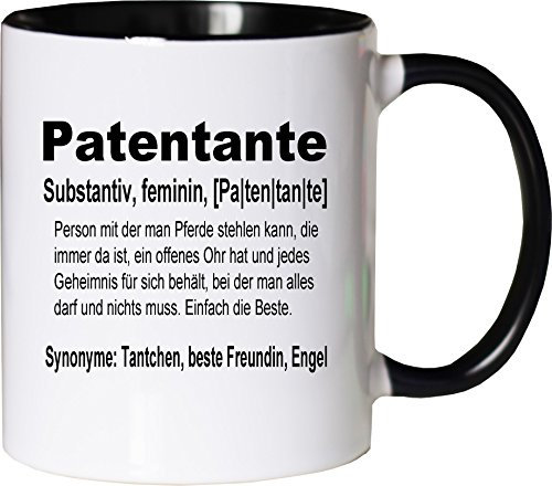 Mister Merchandise Kaffeebecher Tasse Patentante Definition Geburt Schwester Nichte Neffe Geschenk Teetasse Becher Weiß-Schwarz