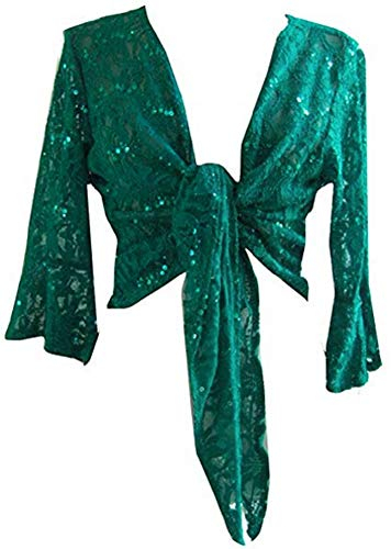 OgLuxe Damen Bolero mit Pailletten, Spitze vorne, glitzernd, Größen 38-50 - Schwarz - 52 /54 DE