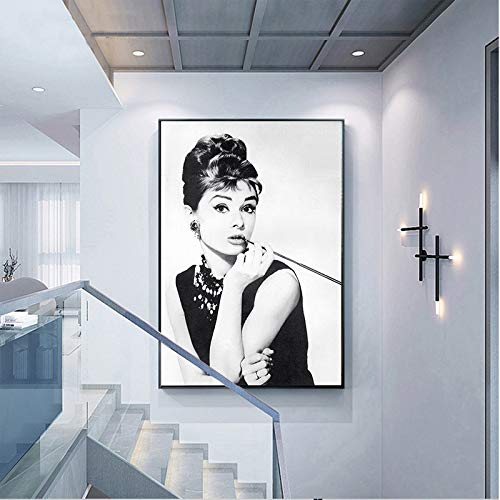 NIMCG Audrey Hepburn Porträt Make-up Poster Auf Leinwand Wandkunst Modulare Wandbild Für Wohnzimmer Dekoration (Kein Rahmen) R1 60x90 cm