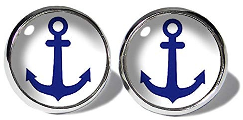 Anker Blau-Weiss Ohrstecker ABOUKI Unisex Damen Herren Kind Kinder Edelstahl Ohrschmuck Motiv Maritim handgefertigte Ohrringe silber-farben
