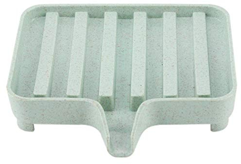 Oumefar Jabonera Paja de Trigo Caja de Soporte de jabón Duradero Soporte de desagüe de jabón de Ducha de Cocina(Nordic Green)