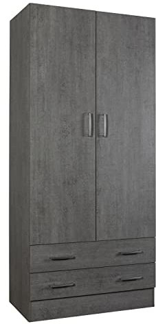 COMPOSAD | Armadio della Linea FACILE con 2 Ante e 2 Cassetti, Armadio con Ante, Camera da Letto, (LxAxP) 81,90x184,40x46,30 cm, Colore Grigio Cemento, Made in Italy