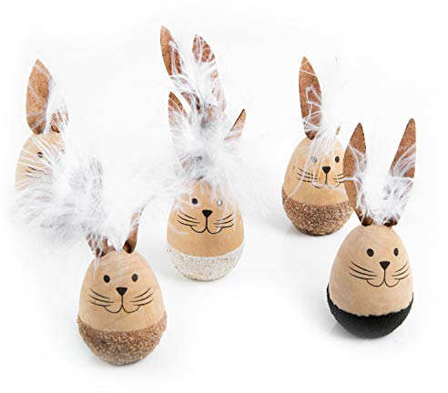 Logbuch-Verlag 6 Osterhasen Hasen Figuren Ostern Deko Geschenk 10 cm Tischdeko Holz braun weiß Osterdekoration