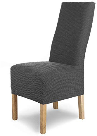 SCHEFFLER-Home Stuhlhussen Stretch Luna-Lang/Stuhlüberzug 4er Set Anthrazit/elastische Flanell Stuhlabdeckungen/Stuhlhussen Schwingstühle/Spann-Bezug Stuhl Überwurf als eleganter Schonbezug