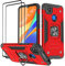KANSI Coque Compatible pour Xiaomi Redmi 9C NFC/Redmi 9C, Verre Trempé [2 Pièces] Housse TPU Silicone Rotation 360° Aimant Anneau Support Double Défense Protection Etui - Rouge