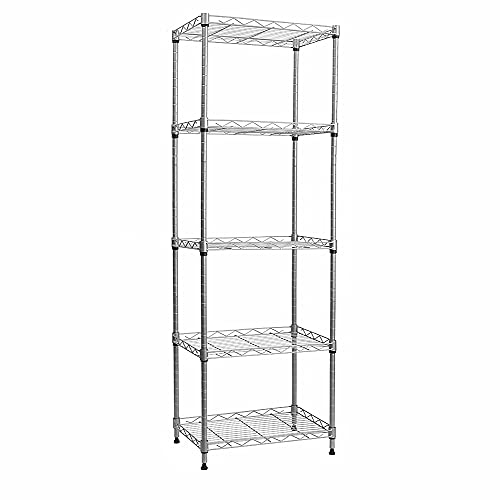 REGILLER 5-Draht-Regal, Metall, verstellbare Regale, stehendes Lagerregal für Waschküche, Badezimmer, Küche, Speisekammer, Schrank (Silber, 30 cm T x 42,2 cm B x 135,9 cm H)