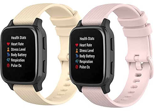 Kobmand für Garmin Venu Armband,Weiches Silikon Armbänder Ersatzarmband für Garmin Venu/Venu Sq/Sq Music (Rosa+Beige)