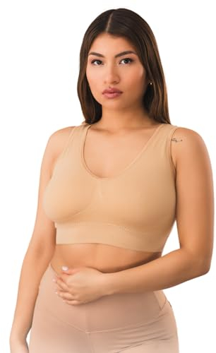 PBE 4 Pack Super Comfort Bra, Thick Double Material Women's Sleep Bras, Sports Bra, Premium Quality, Seamless, No Wires! - 4 Pack Nude - Small