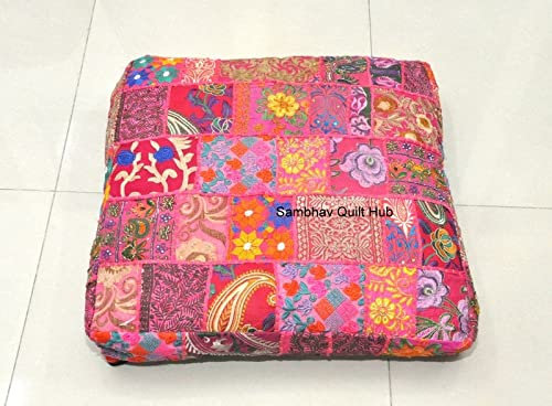 Sitzkissen, Patchwork-Bodenkissen, quadratisch, 88,9 x 88,9 cm, groß, in Kastenform, hypoallergen, ideal für Meditation, Mandala-Polsterkissen, Hundebetten, Liege, Haustierbetten (Rosa)