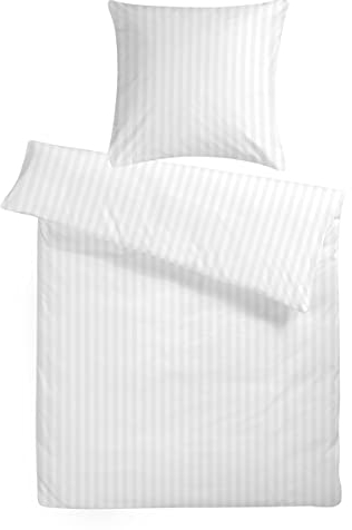 Carpe Sonno Bettwäsche Baumwolle Luxus Damast - Bettwäsche 135x200 2er Set mit Bett Bezug + Kissenbezug 80x80 cm - Hotelbettwäsche gekämmte Baumwoll Bettwäsche - Luxus Bettwäsche - Gestreift in Weiß