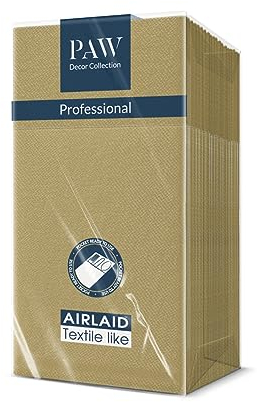 PAW - Besteckservietten aus Airlaid - Stoffähnlich (1/8 falz) | 25 Stück | Ideal für Hochzeit, Taufe, Kommunion, Geburtstag | Serviettentaschen für Besteck | Einfarbig, Gold
