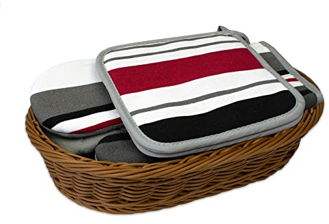 Mehrzweck-Korb Set Kitchen beige Brown, gestreift, geflochten oval, mit EIN Paar Ofenhandschuhen und Zwei Topflappen