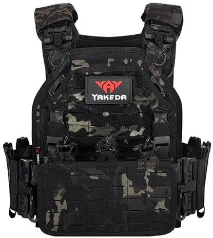 YAKEDA Tactical Vest for Men 1000D Nylon Quick Release Laser-Cutting Modular Vest Lightweight Vest (Black CP)