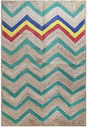 CASAVANI Natürlicher Jute-Teppich, indisch, handgefertigt, geflochten, Kelim-Teppich, Outdoor, Garten, Yoga, Küche, Esszimmer, Teppich 90 x 150 cm (3 x 5 Fuß)