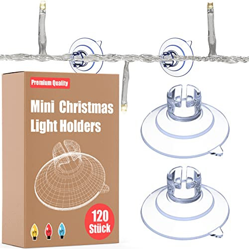 120 x Saugnapf für Lichterkette, Lichterketten Saugnäpfe mit Kabel-Schlitz, Saugnapfhalter Geeignet zur Anbringung von Lichterketten und Dekorationen, Transparent Saughaken Noppen für Fenster Ø 30 mm