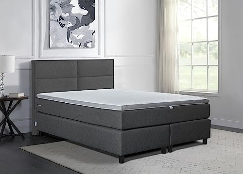 Tesla Dreams Boxspringbett Vega 200X200, 7 Zonen Taschenfederkern-Matratze H2/H3 - Unterbau Taschenfederkern, Topper MemoLUX-10 cm, Anthrazit