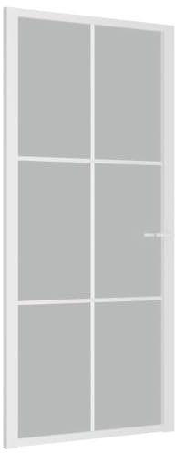 vidaXL Innentür Modernes Design Glastür Komplettset Zimmertür Tür Drehtür Wohnungstür mit Montagezubehör 93x201,5cm Weiß Mattglas Aluminium