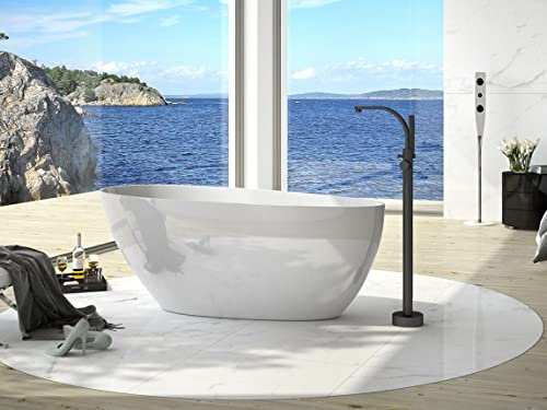 ECOLAM Baignoire autoportante Goya 170x72 cm | Vidage Click Clack | Design en fonte minérale | Baignoire îlot glamour blanc | baignoire a poser
