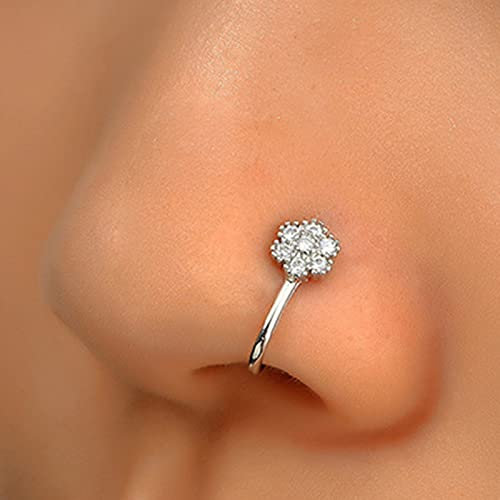 Wendalern Cristal Fleur Anneau De Nez Argent Faux Septum Anneaux De Nez Cuivre Incrusté Zircon Nez Manchette Minuscule Clip En Forme De U Sur Anneau De Nez Pliable Non Piercing Nez Bijoux pour Femmes