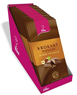 Viba Nougat-Schokoladen, Tafelschokoladen gefüllt mit Nougat, 100 g (10 x 100 g, Krokant Nougat)