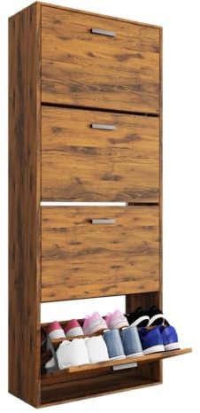 ORGANIZE CASABEL - Mueble de Almacenamiento para Zapatos 24 Pares – Armario estantería, Gran Capacidad para Entrada, Pasillo – Estilo Madera - L60xP24xH150 cm - Vintage