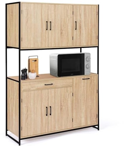 IDMarket - Aparador de cocina (120 cm) DETROIT mueble 6 puertas diseño industrial + cajón