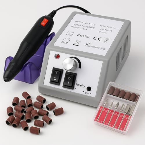 Fraise à ongles, lime électrique pour ongles, fraiseuse à ongles, kit électrique pour manucure pédicure avec outils de polissage (20 000 tr/min) (gris)