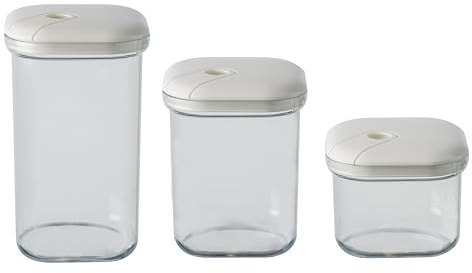 OMADA Design - Set 3 barattoli ermetici trasparenti con guarnizione idonei per alimenti - Made in Italy - Linea Pull Box